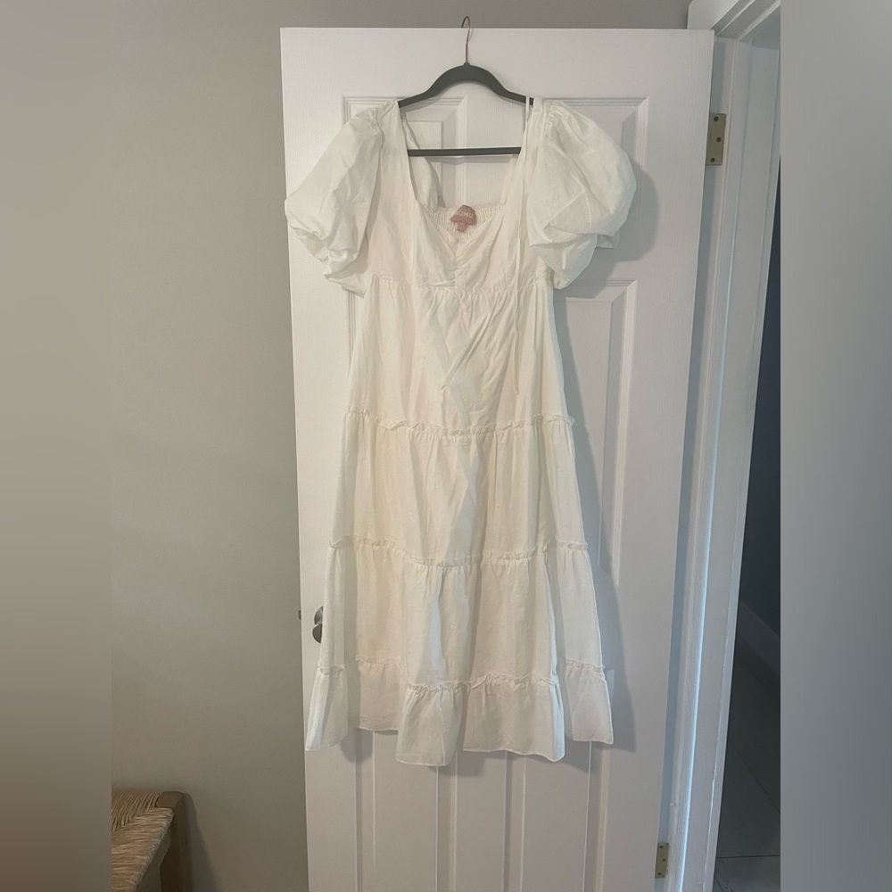 Show Me Your MuMu White Puff Sleeve Midi Dress - Picture 4 of 5